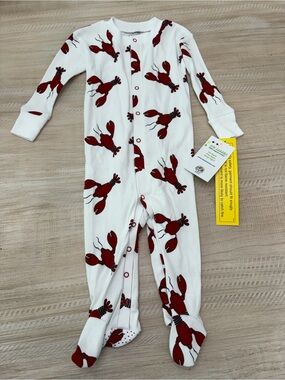 Kids White Footed One-Piece with Red Lobster Print - Cozy Snap Closure